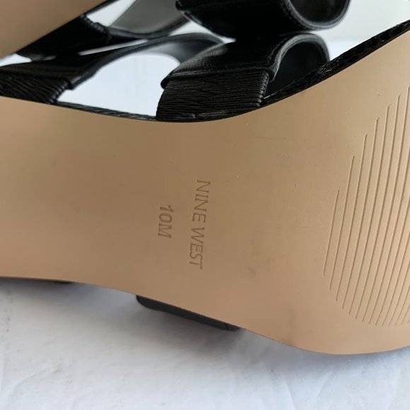 Nine West Lora Black Leather Open Toe Snake Print Sandals Heels - Sz 10 M - NEW - Picture 7 of 8